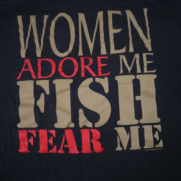 Vintage "Womens Adore Me, Fish Fear Me" Graphic T Shirt - Picture 4 of 8